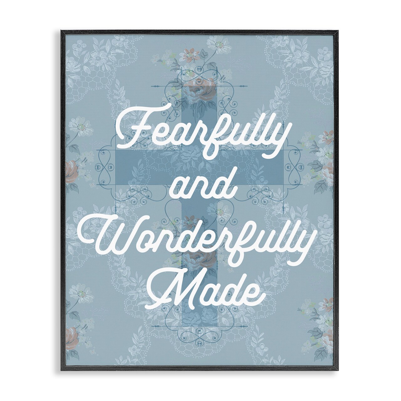 Stupell Industries Wonderfully Made Floral Cross Framed Giclee Wall Art Design by Daphne Polselli